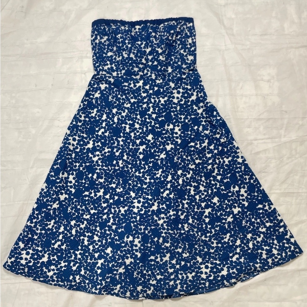 J Crew Strapless Boeing Midi Dress Blue White Flowers Women’s‎ 0 Fully Lined Zip - Picture 15 of 15